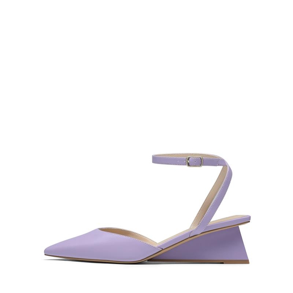 Pointed Toe Chunky Low Heel Pumps - PURPLE - 3
